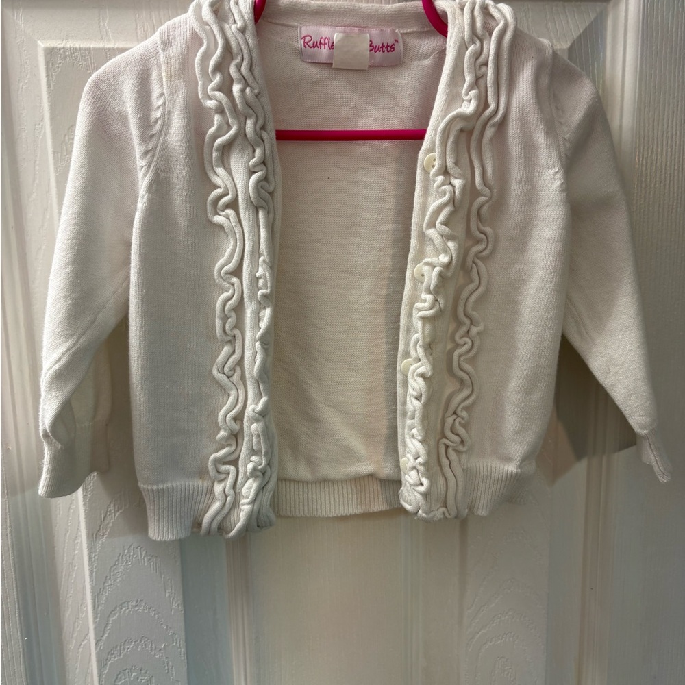 Ruffle Butts Ivory Ruffle Trim Cardigan